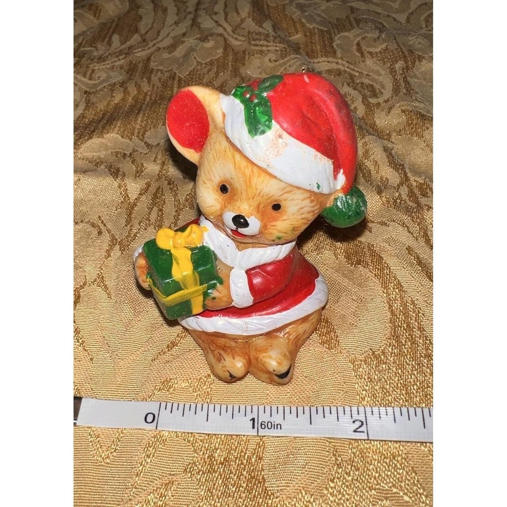 Vintage 1970s Homco Christmas Santa Mouse Ceramic Ornament Figurine
